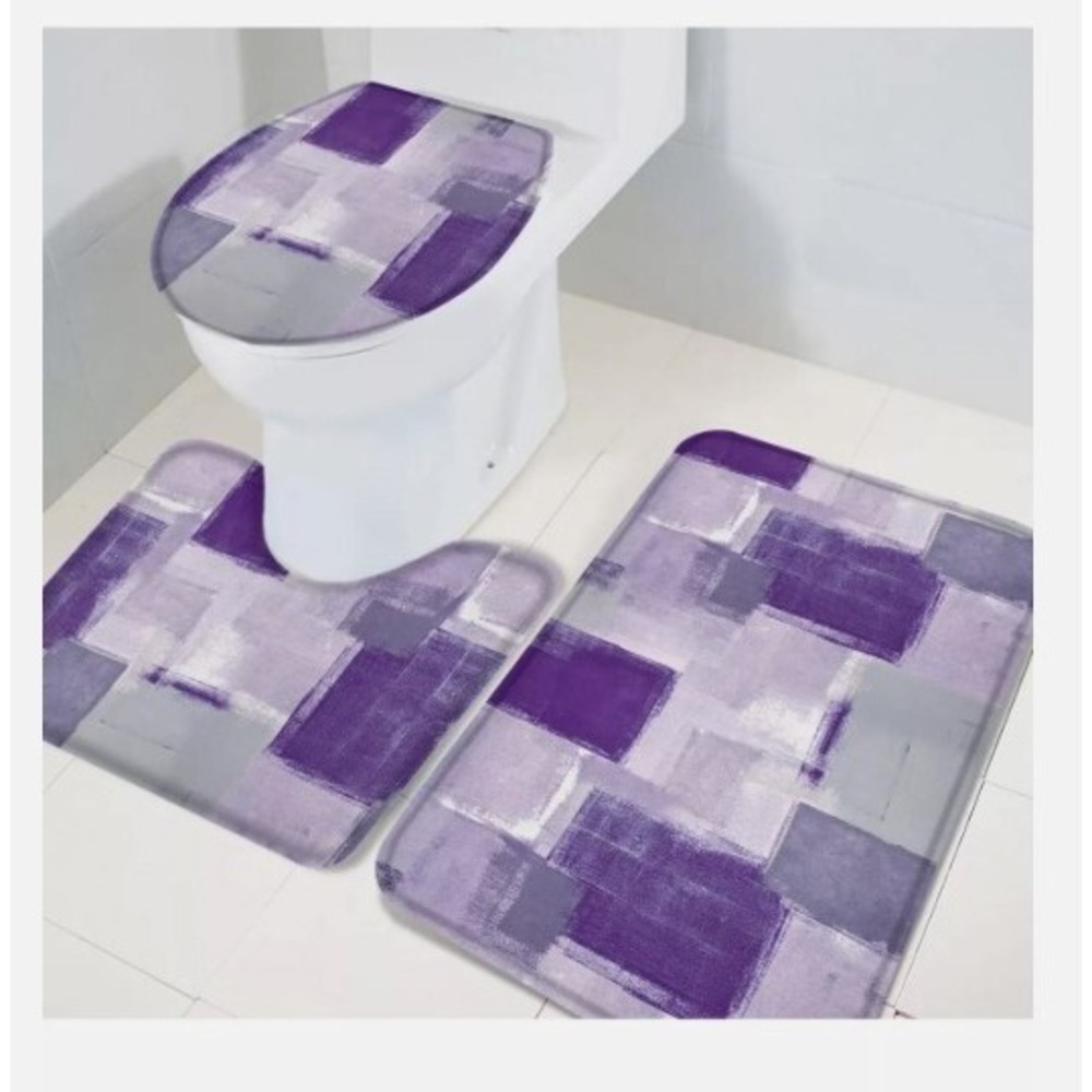 Bathroom Rugs Set Purple, Lavendar, Blue, Green and Grey 3 Piece #044